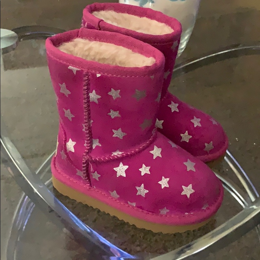 TODDLER PINK AND SILVER UGG BOOTS